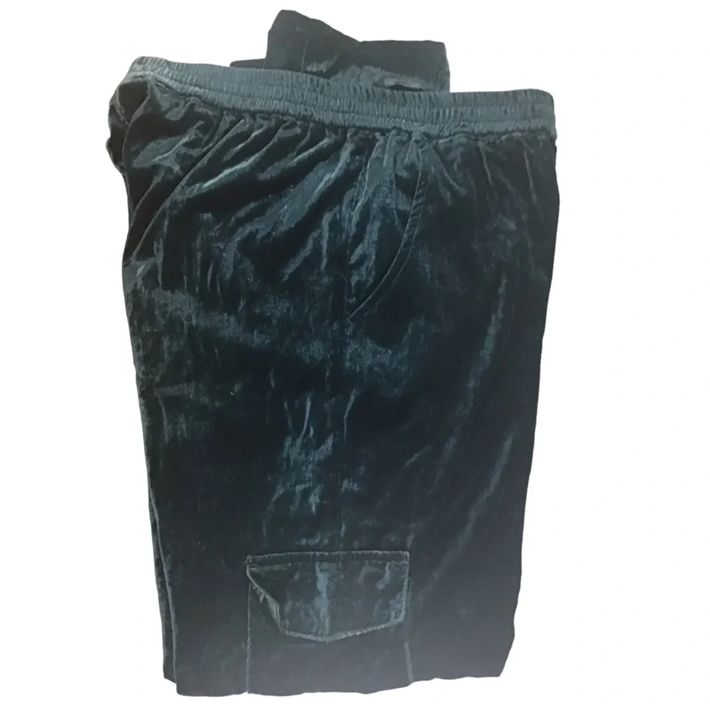 Soft Surroundings Emerald Green Velvet Cargo Utility Pull on Pants Size Medium